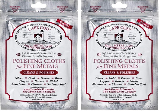 Cape Cod Polish Co Metal Polishing Cloths Foil Pouch 0.53oz, Stainless Steel (Pack of 2)