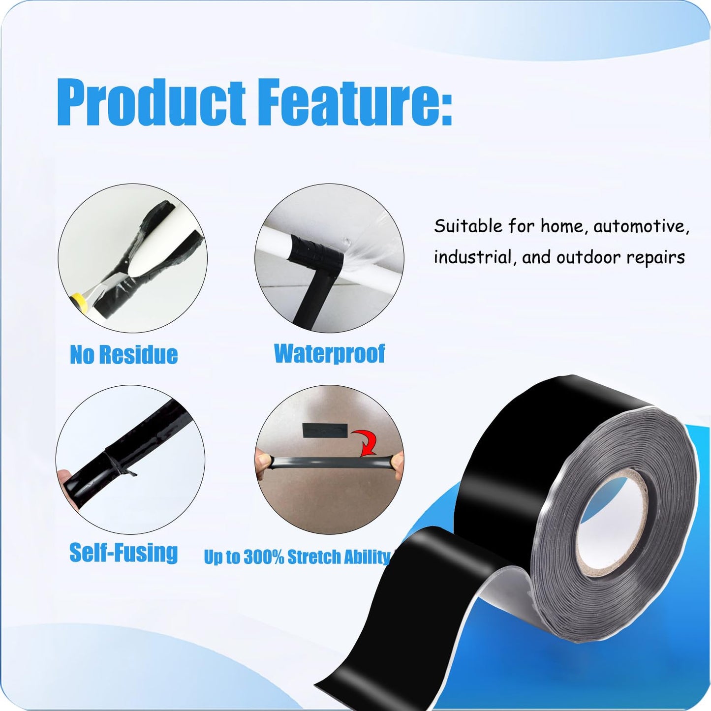 Self Fusing Silicone Tape 1 in x 15 Ft Waterproof Flexible Self Amalgamating Tape for Hose Repair Sealing Pipes Plumbing Water Emergency Pipeline Repair and Electrical Cable Winding