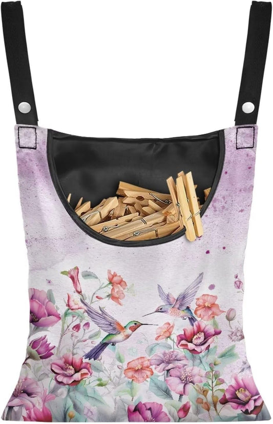 Hummingbird Adjustable Door-Hanging Laundry Clothespin Bag Clothespin Storage Bag Laundry Clothespin Bag, Hanging Storage Organizer with Hanging Rope for Outdoor and Indoor