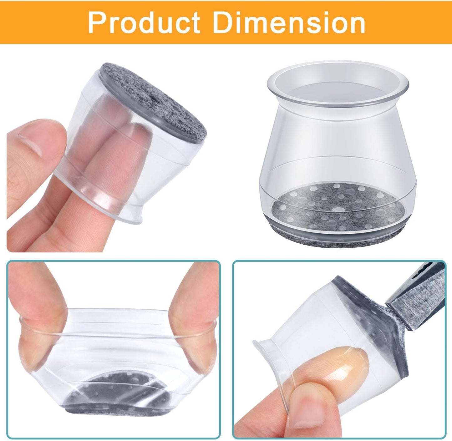 16 Pcs Chair Leg Protectors for Hardwood Floors, Silicone Felt Furniture Leg Cover Pad for Protecting Floors from Scratches and Noise, Smooth Moving, Small(Fit Round Diameter：5/16" to 1-5/16")