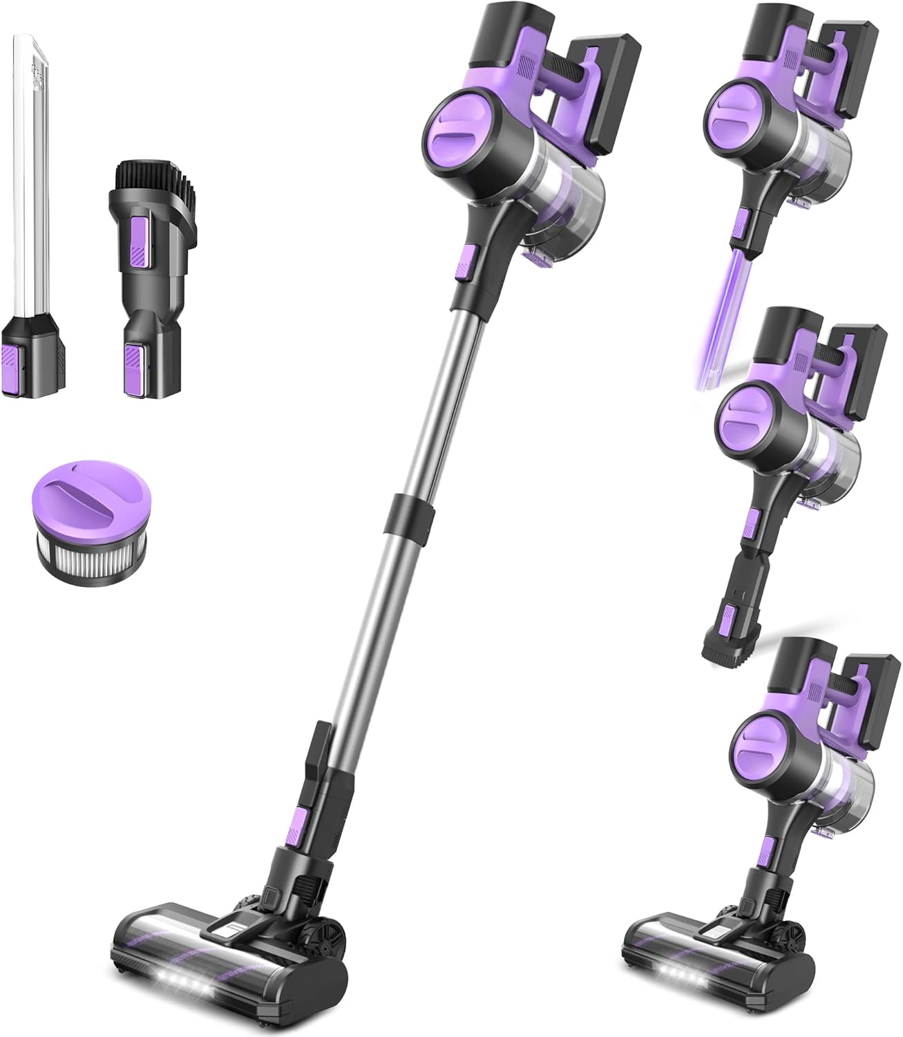 DEVOAC S10 Cordless Vacuum Cleaner, 45Kpa 50mins Lightweight Stick Vacuum with Powerful Suction for Home, Rechargeable, Self-Standing, Handheld Vacuum Cleaners for Hardwood Floors, Carpets Violet