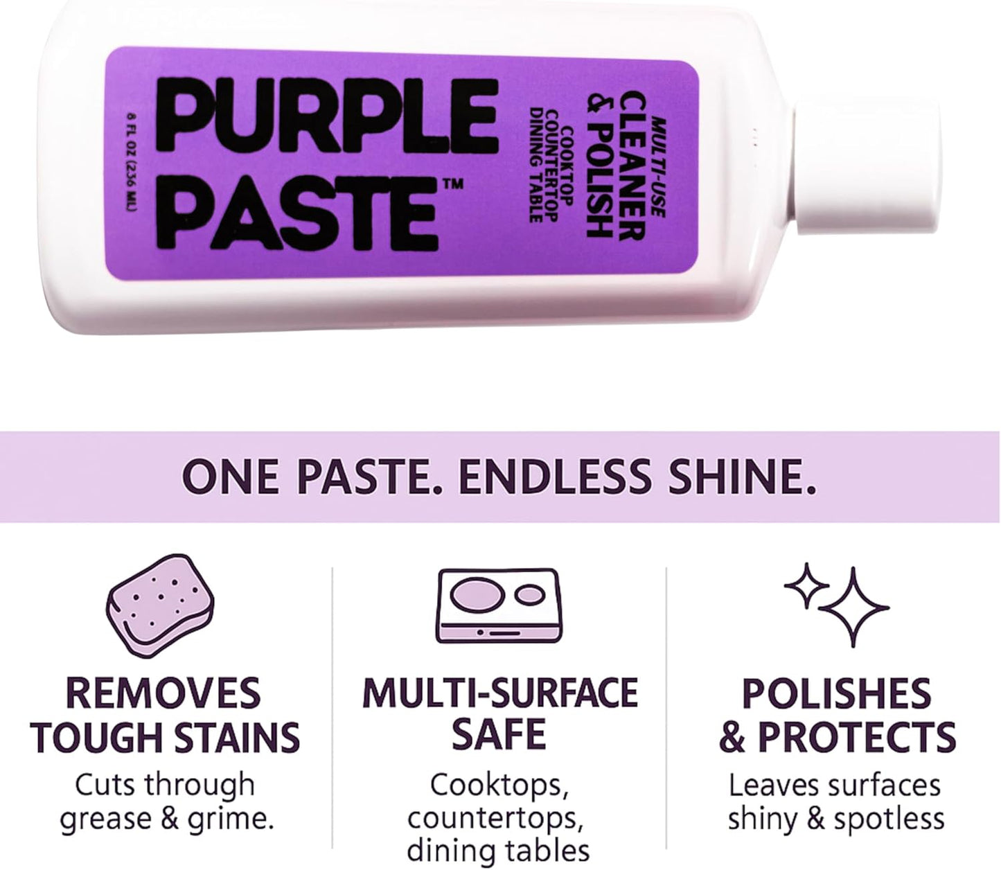 Purple Paste All Purpose Cleaning & Polishing Paste – Tough Stain Remover for Kitchen, Bathroom, Oven, Stove, Tile & Grout – Multi-Surface Cleaner Made in USA, 8oz (Pack of 3)