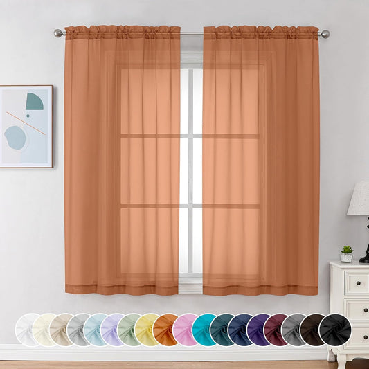 Chyhomenyc Orange Sheer Curtains 63 Inch Length 2 Panels, Light Filtering Airy Rod Pocket Window Curtain Treatment Drapes for Bedroom Living, Each 42Wx63L Inches