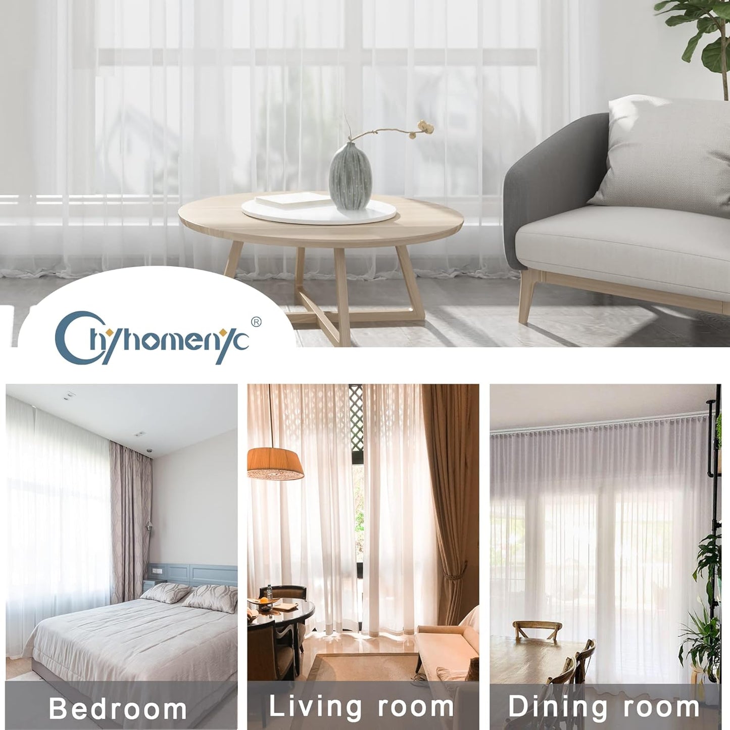 Chyhomenyc White Sheer Curtains 84 Inches Long 2 Panels, Light Filtering White Curtains for Living Room, Soft Gentle Voile Rod Pocket Bedroom Window Drapes, 59Wx84L Inch, 2PCS