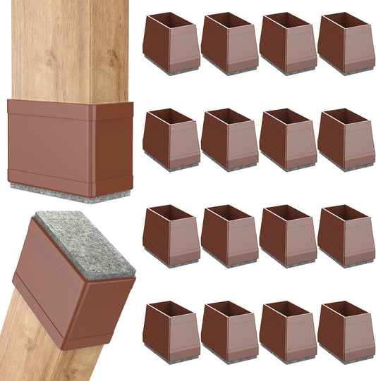 Rectangle Chair Leg Protectors for Hardwood Floors,16 PCS Silicone Covers to Protect Wood Tile Floors Felt Pads Furniture Leg Caps Reduce Noise. Easy to Move.(Brown,0.75 x 1 Inch,Rectangle)