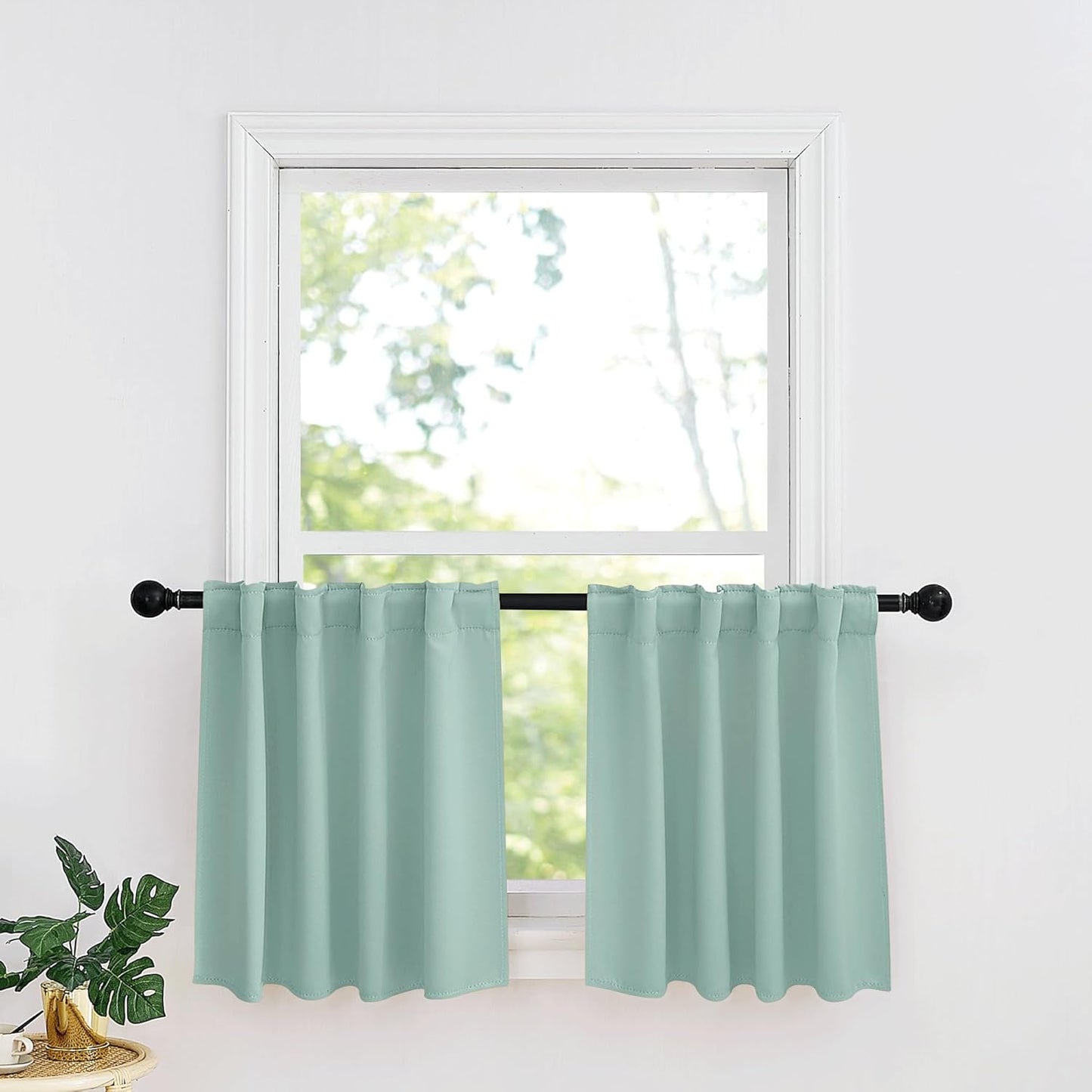 RYB HOME Small Window Curtains - Blackout Insualting Privacy Curtains for Kids Bedroom Kitchen Bathroom Basement Cafe Cabinet Tiers Drapes, 34 Width x 30 Length, 2 Panels, Aqua