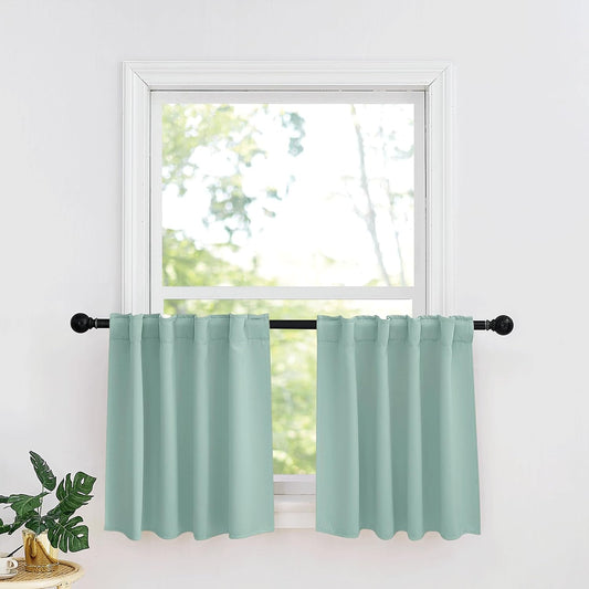 RYB HOME Small Window Curtains - Blackout Insualting Privacy Curtains for Kids Bedroom Kitchen Bathroom Basement Cafe Cabinet Tiers Drapes, 34 Width x 30 Length, 2 Panels, Aqua