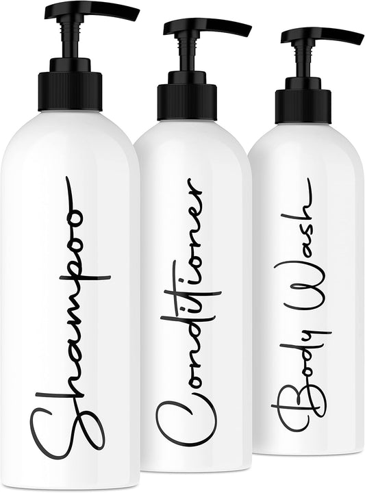 Alora 16oz Refillable Shampoo and Conditioner Dispenser Bottles - Set of 3 - Pump Bottle Dispenser for Shampoo, Conditioner, Body Wash - Empty Plastic Refillable Containers for Shower, Matte White