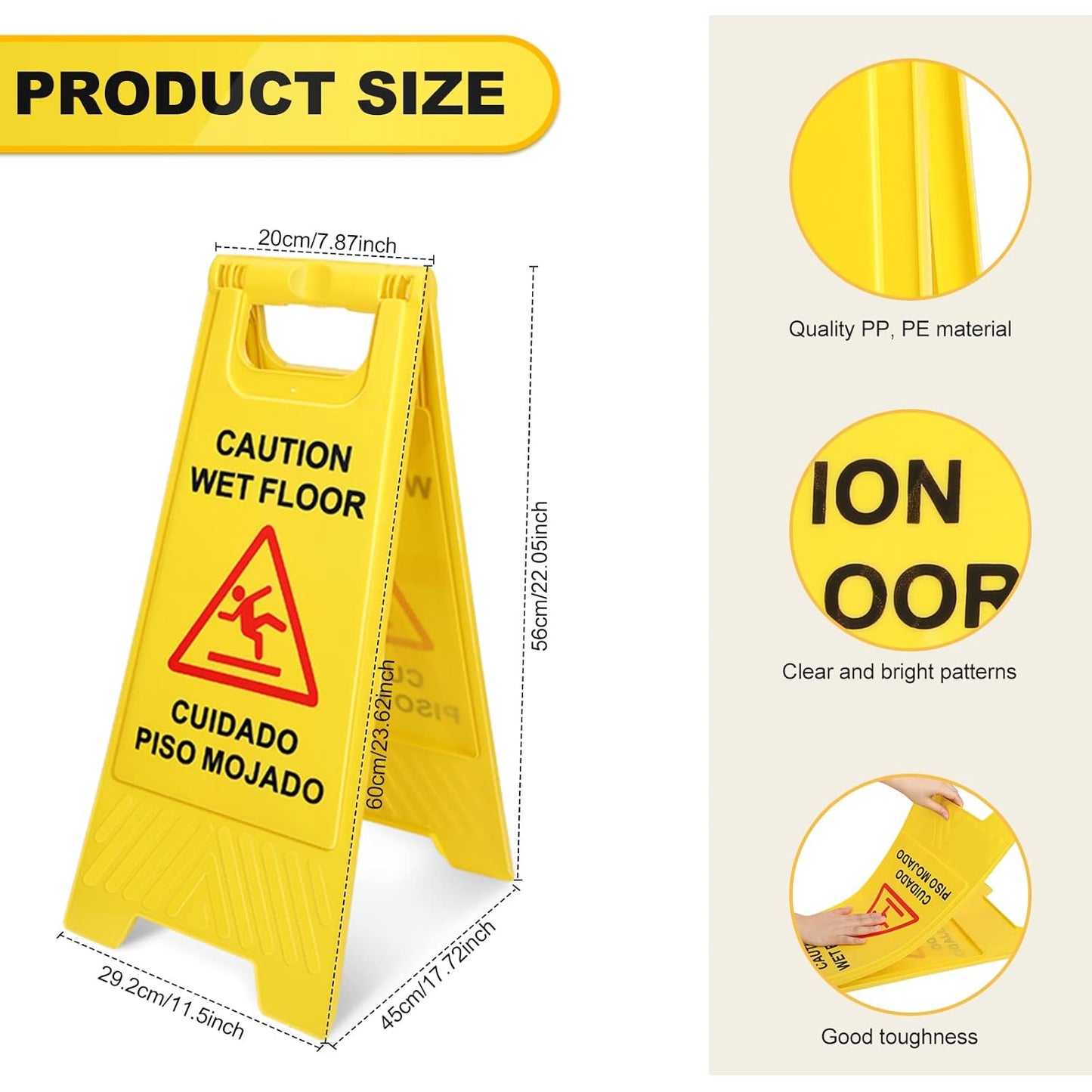 Macarrie 12 Pack Caution Wet Floor Sign Wet Floor Double Sided Cuidado Piso Mojado Foldable Bilingual Alert Sign for Commercial Use Indoors Outdoors, 11.5 x 23.62 Inches(Classic Style)