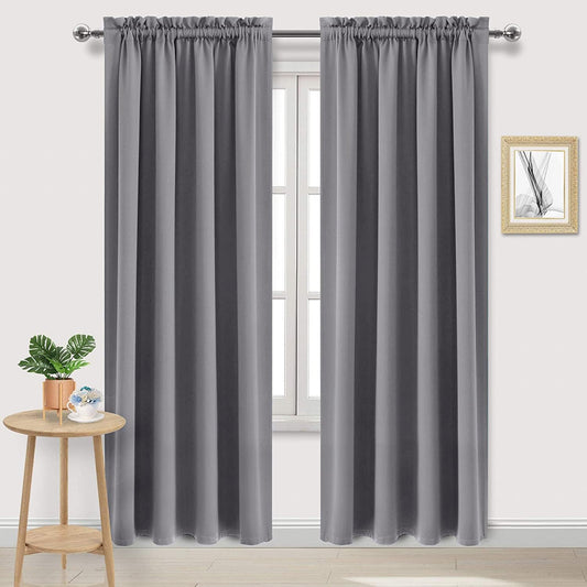 DWCN Blackout Curtains Room Darkening Thermal Insulated Bedroom Curtains Window Curtain Panels, 52 x 84 inches Long, Set of 2 Grey Rod Pocket Drapes