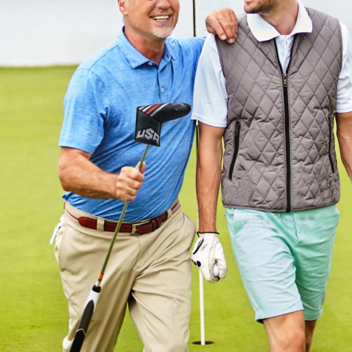 Big Teeth Golf Cover USA Stripe and Star Headcover Covers, Driver Fairway Wood Hybrid Headcovers Fits Blade Mallet Putter Iron and Woods with Magnetic Club Protector Pu Leather Golf Accessories