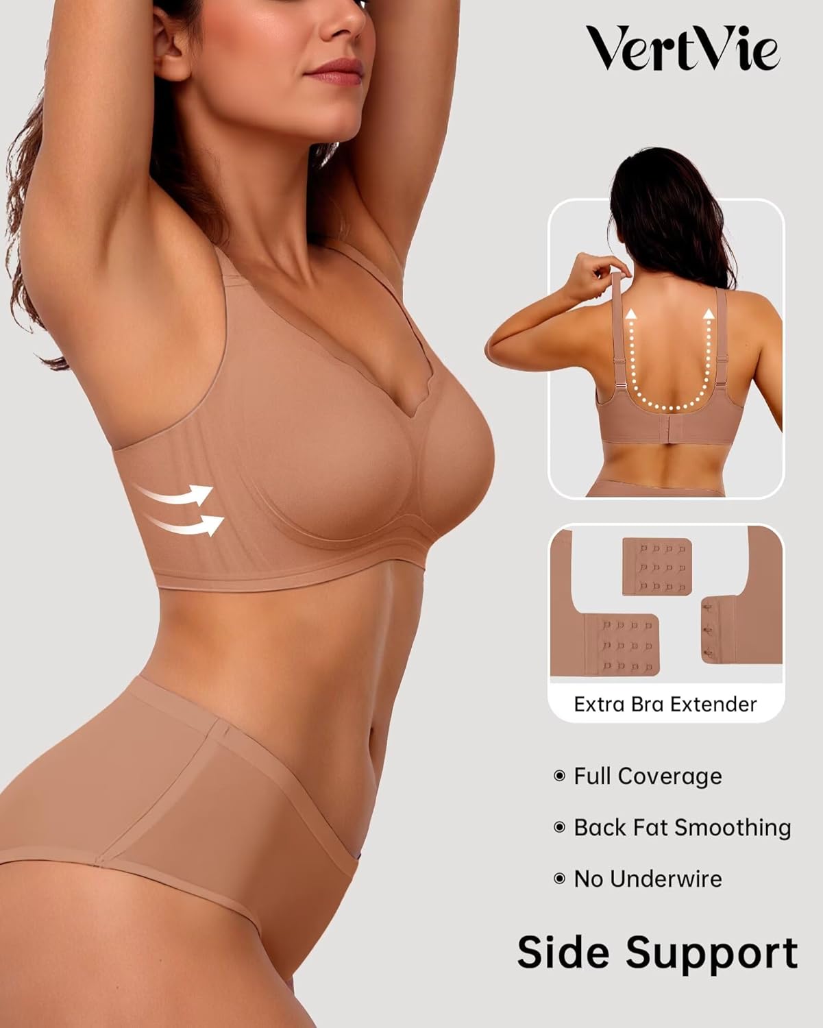 Vertvie Womens Seamless Bras No Underwire Supportive Wireless Push Up Full Coverage Bralette Comfort Scalloped T-Shirt Bra