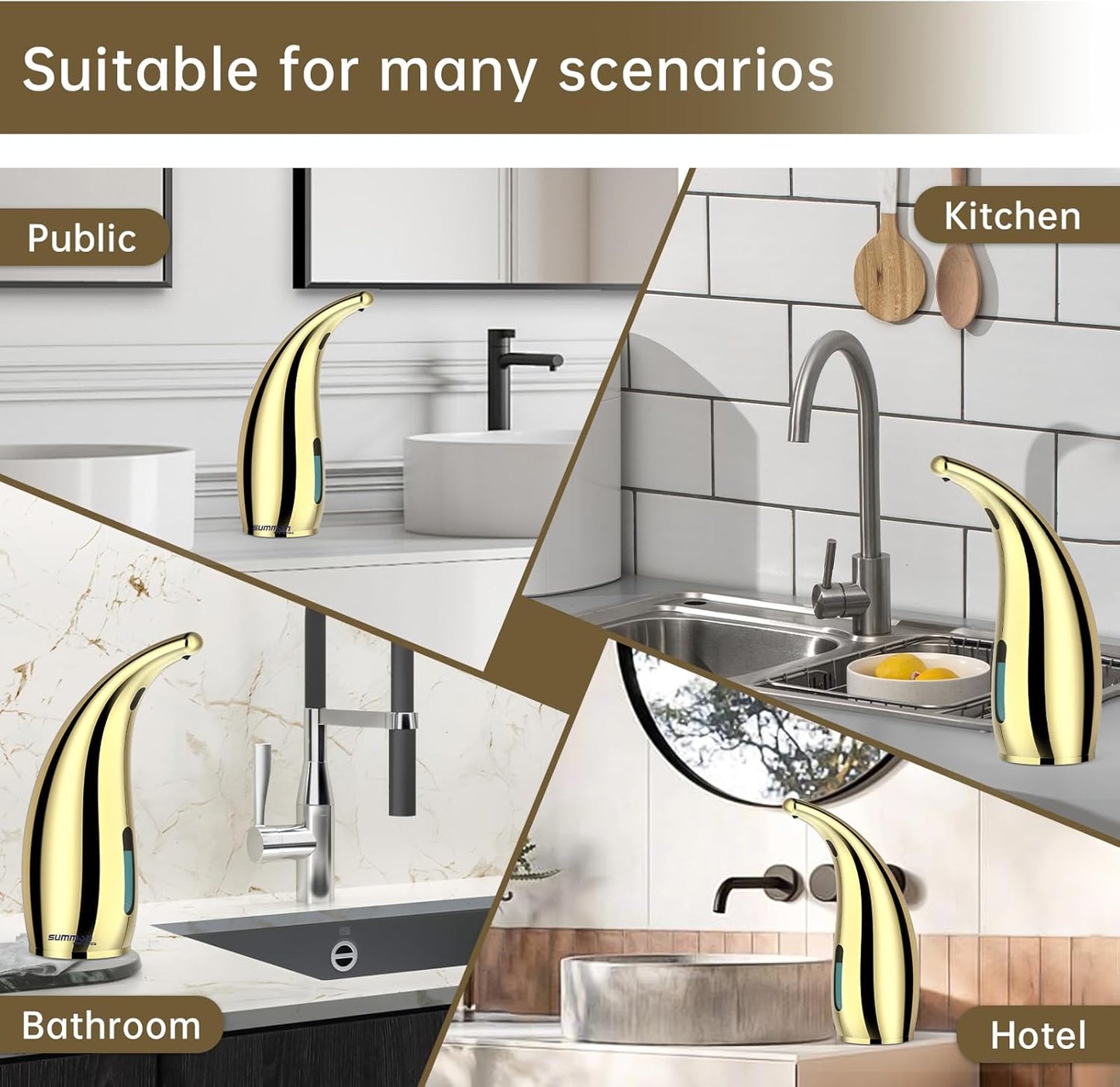 Automatic Liquid Soap Dispenser,300ML Touchless 4 Gear Adjustable,Countertop Electric Battery Operated Gold Hand Soap Dispenser with Sensor for Bathroom,Kitchen,Office