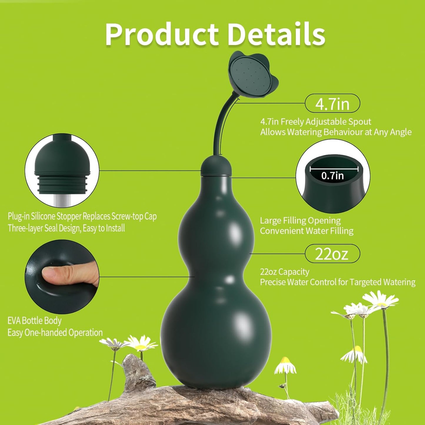 Squeeze Bottles for Plants, 22oz Small Watering Can for Succulent, Muti-Function Squirt Bottle for Seedling Watering, Wash, Tattoo, Dark Green