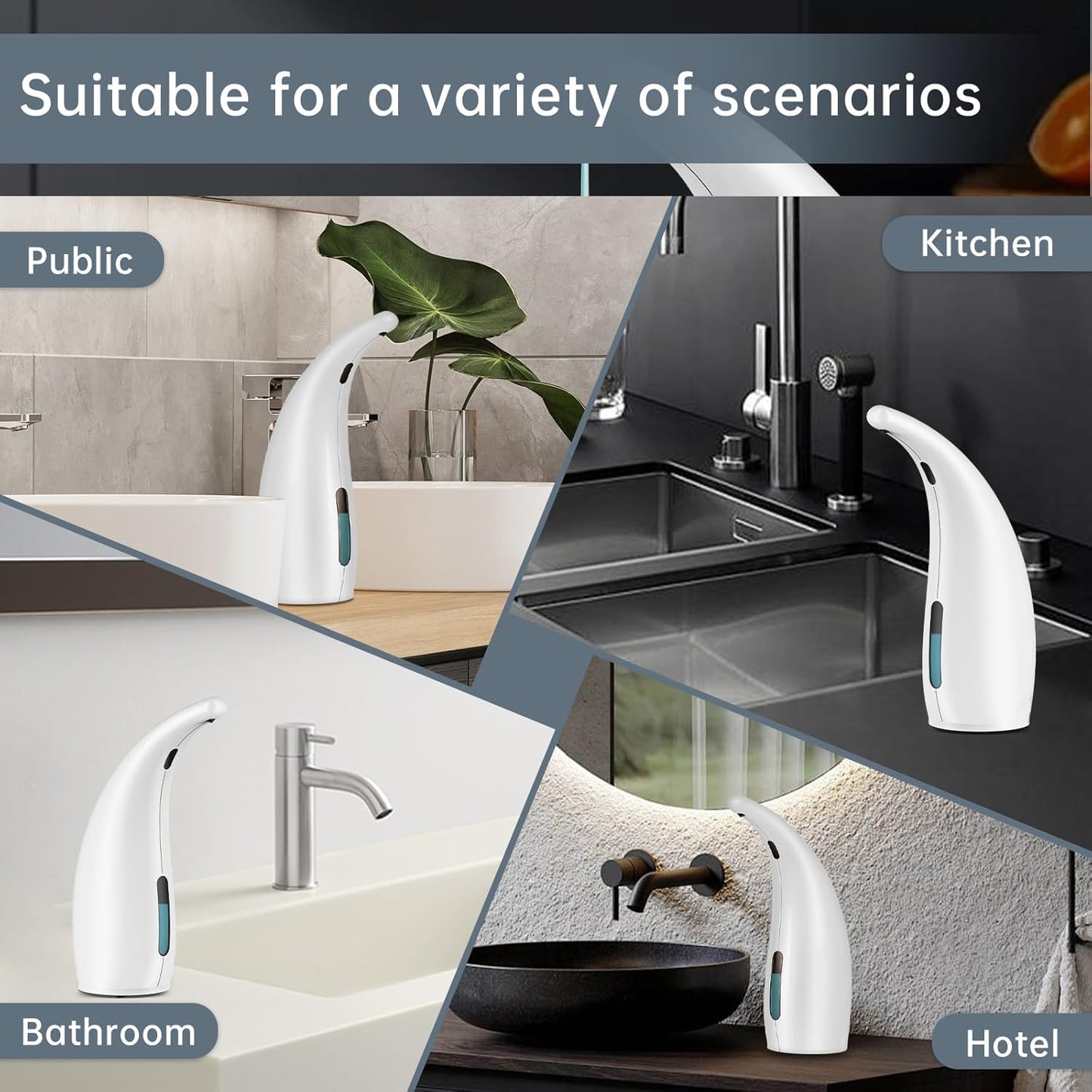 Automatic Liquid Soap Dispenser,300ML Touchless 4 Gear Adjustable,Countertop Electric Battery Operated White Hand Soap Dispenser with Sensor for Bathroom,Kitchen,Office