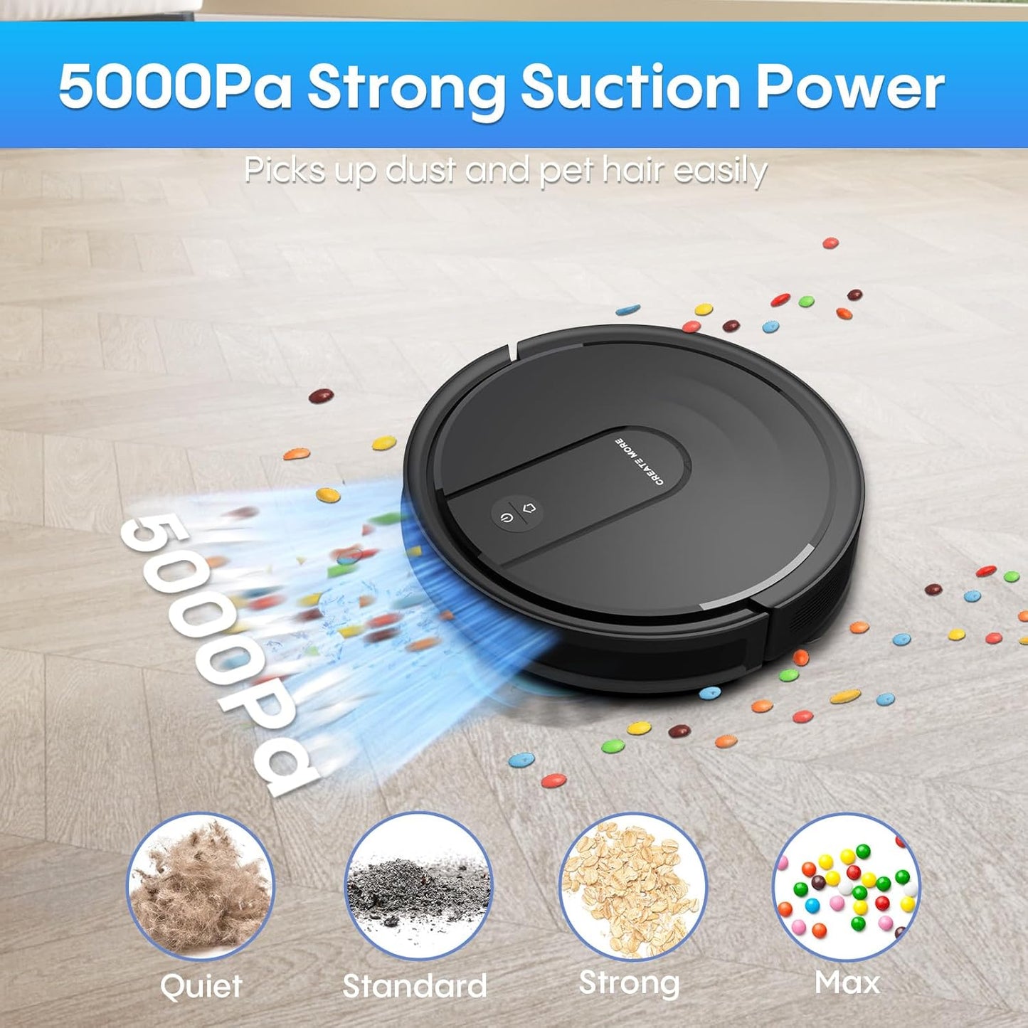 Bagotte Robot Vacuum and Mop with 5000Pa, Robot Vacuum Cleaner with Schedule, 4 in 1 Robotic Vacuum Cleaner,Ultra Slim,Self-Charging,Wi-Fi/Voice/App, Perfect for Pet, Hard Floors, Carpet