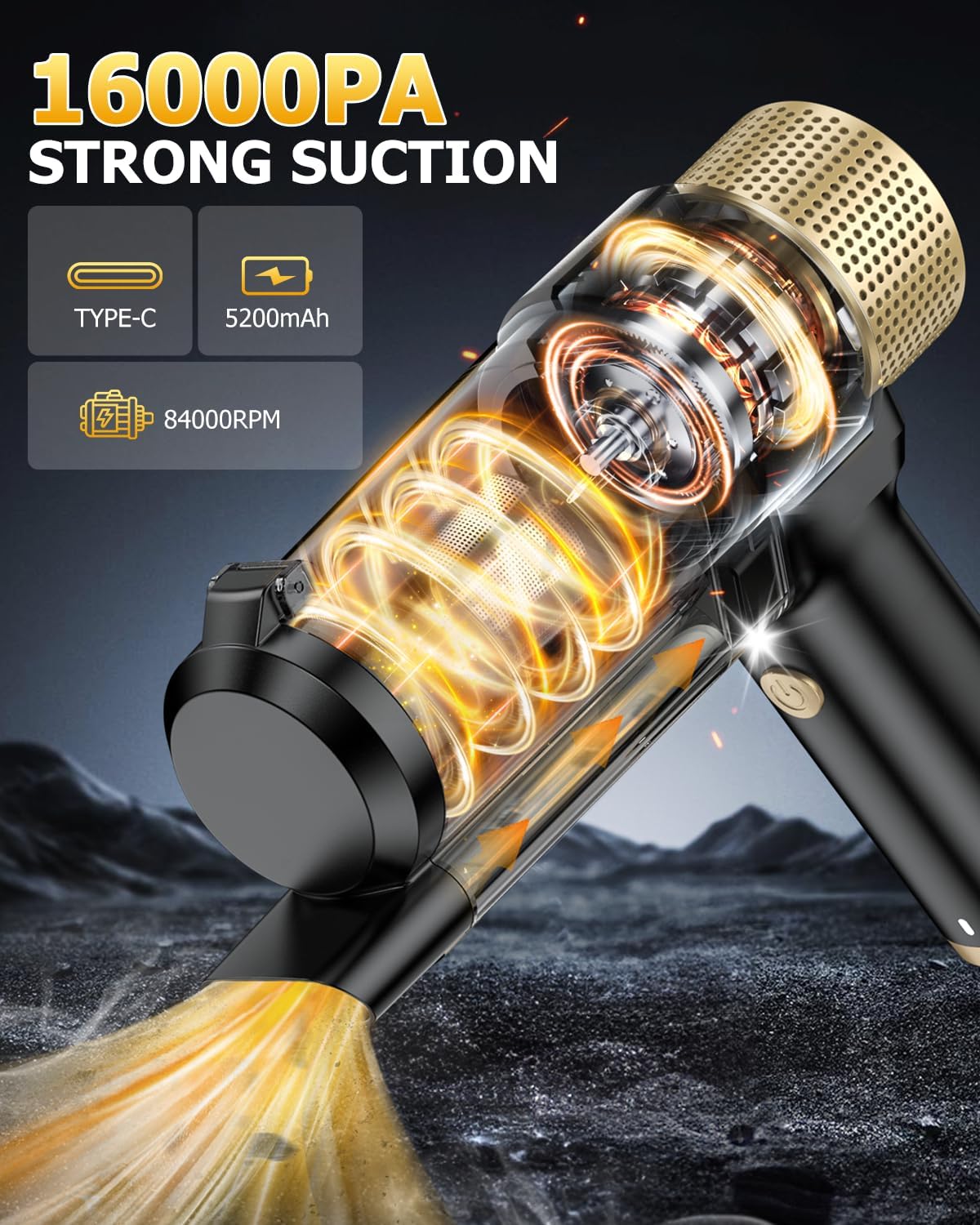 AHNR Handheld Car Vacuum Cleaner Cordless with 16000PA Powerful Suction, 4-in-1 Portable Mini Vacuum Cleaner & Air Duster with Multi-Accessories, Hand Held Vacuum Cordless Rechargeable for Car Home