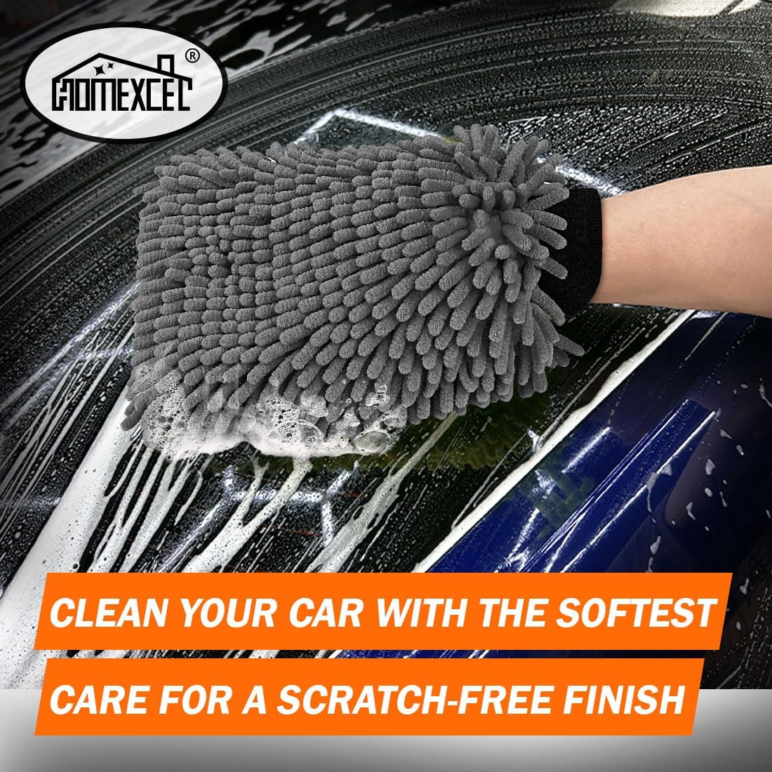 HOMEXCEL Car Wash Mitt, 2PK Chenille Microfiber Wash Mitt, Scratch-Free & Lint-Free, Rich Foam, Highly Absorbent, Double Sided, Perfect for Car Washing and Detailing, 10.2" x 6.7 ", Grey