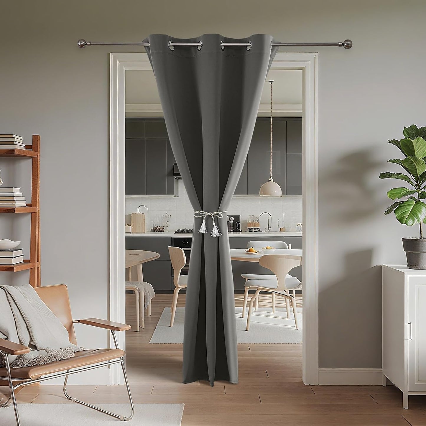 Joydeco Blackout Door Curtain for Doorway Privacy 72 Inches Long, Grommet Closet Curtain for Open Closet, Room Divider for Bedroom Living Room (Light Grey, 52Wx72L, 1 Panel)