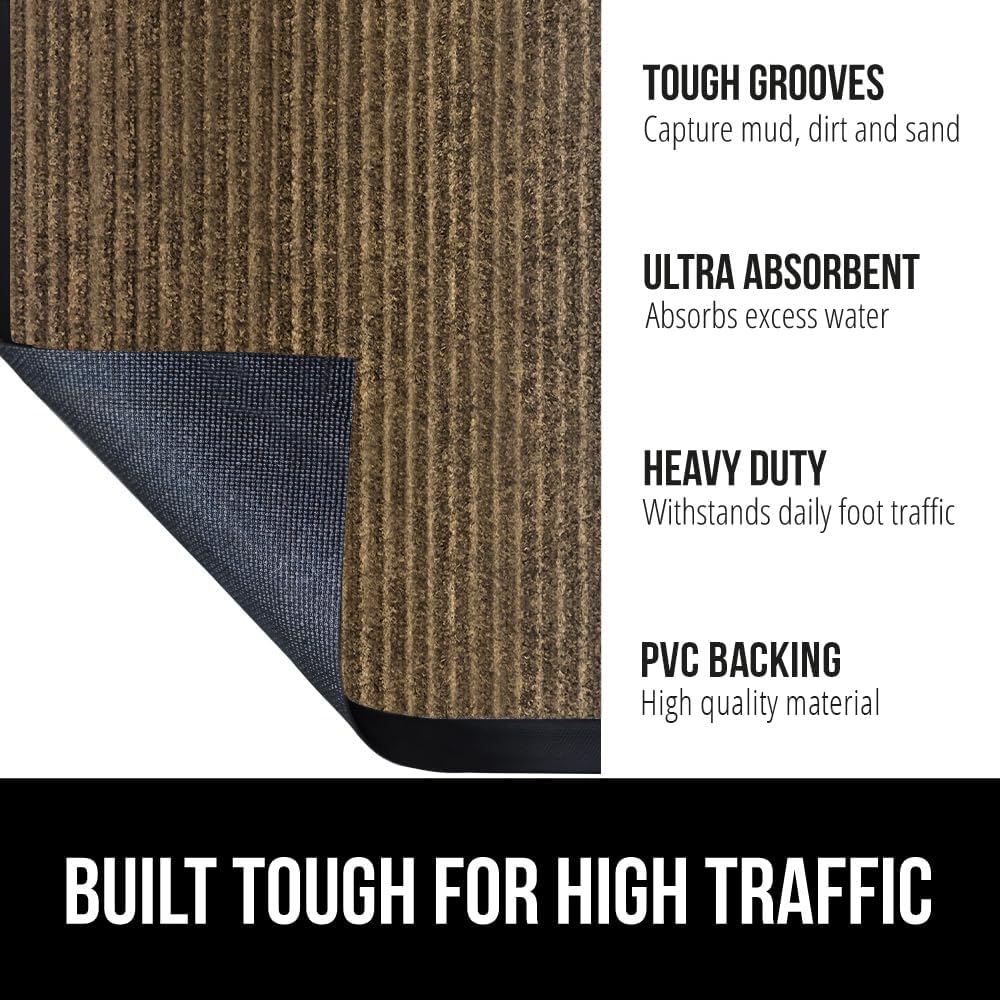 GORILLA GRIP Traffic Guard Door Mat, 59x24, Heavy Duty Welcome Mats, Commercial Office Space Doormat, Waterproof, Fade Resistant, Strong Rubber Backing, Low Profile, Shoe and Boot Scraper, Brown