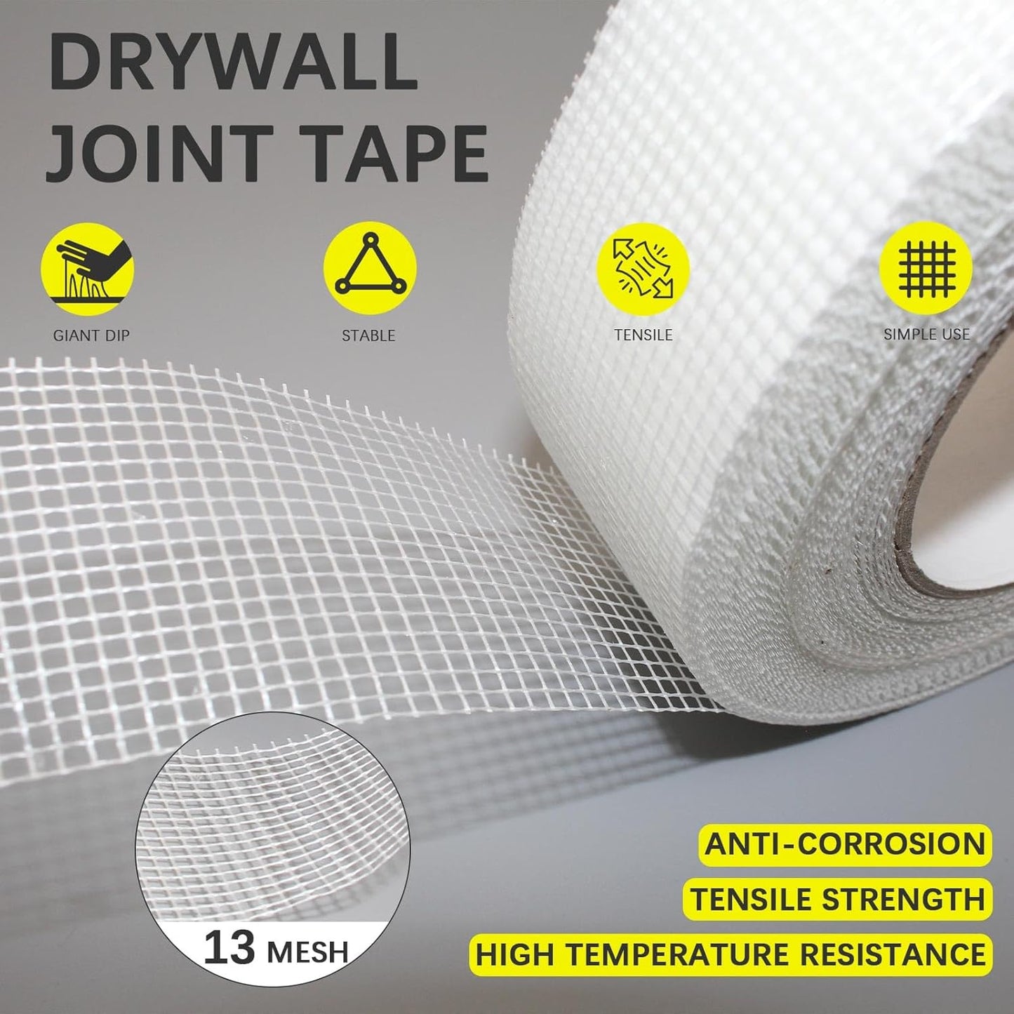 6" 100 Feet Drywall Joint Tape, Self-Adhesive Encrypted Fiberglass Drywall Repair Mesh Tape for Wall Cracks and Seam Patch