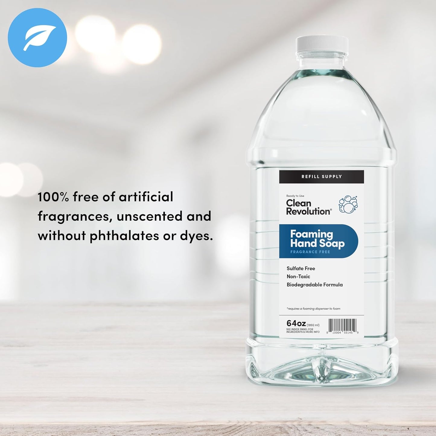 Clean Revolution Foaming Hand Soap Refill Supply Container, Ready to Use Formula, Fragrance Free, 64 Fl Oz (Pack of 1)