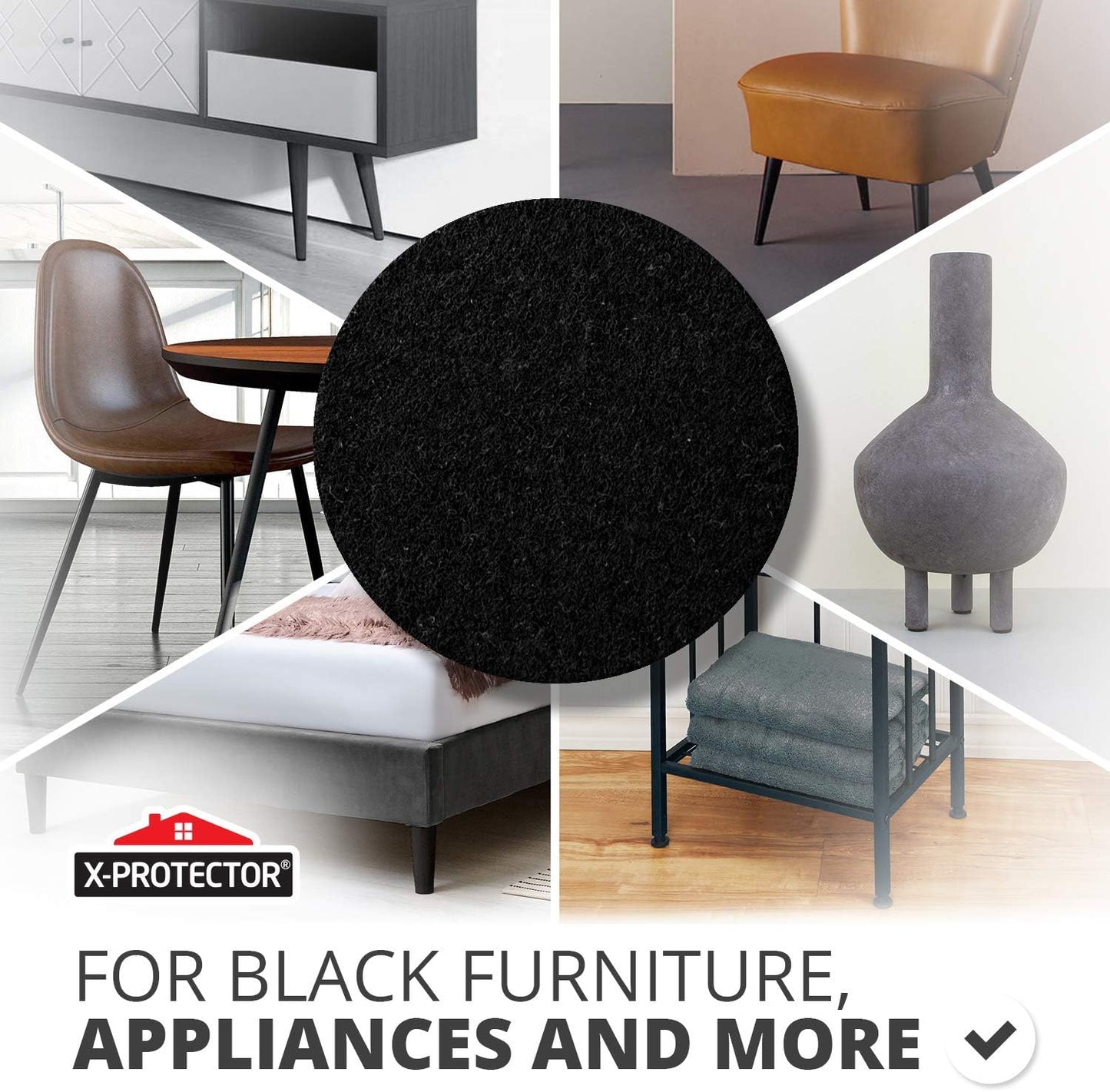X-Protector Black Felt Furniture Pads - 48pcs for Wood Floors