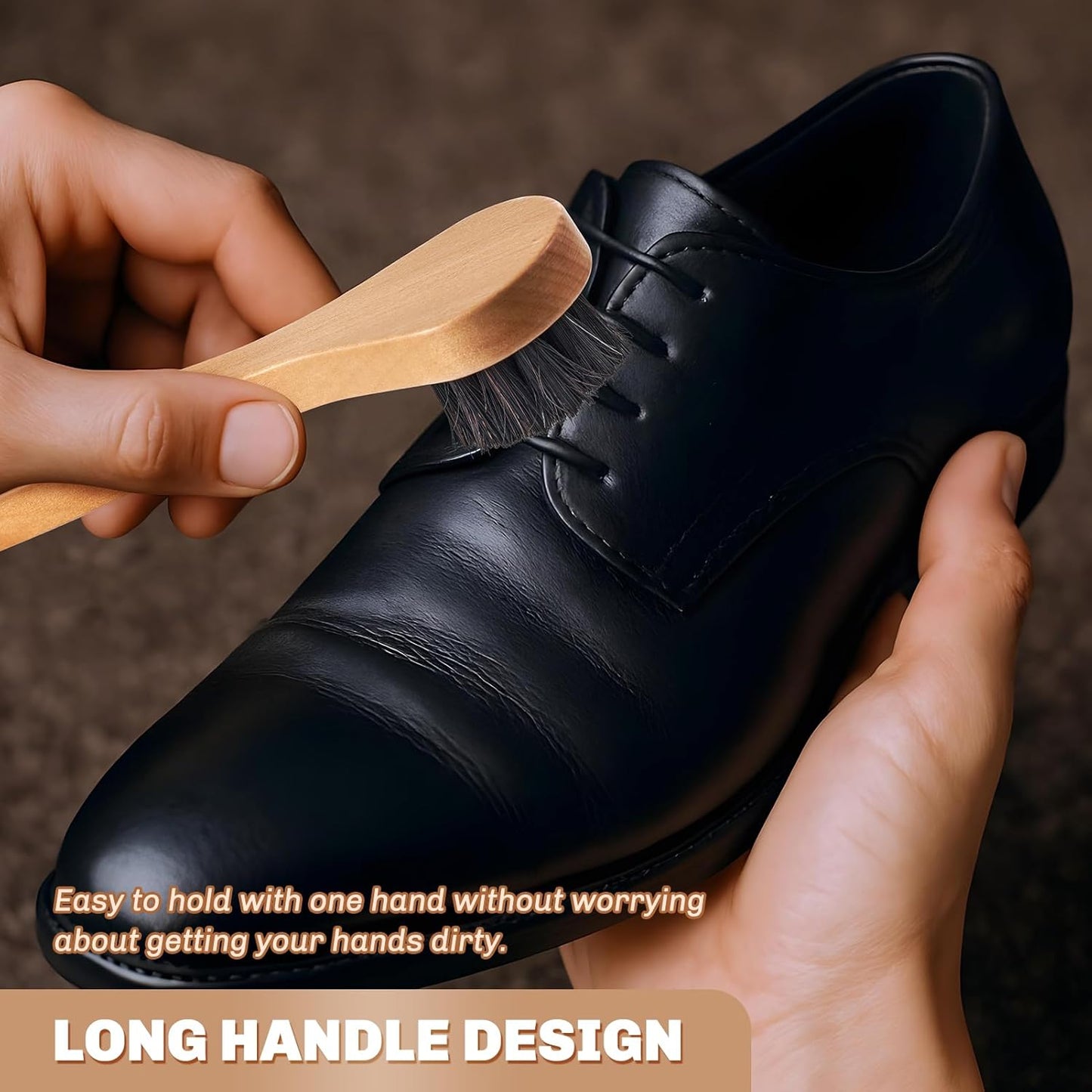 2 Pcs Horsehair Shine Shoes Brush Kit Polish Dauber Applicators Cleaning Leather Shoes Boots Care Brushes Suede Cleaner Brush(Wooden Long Handle)