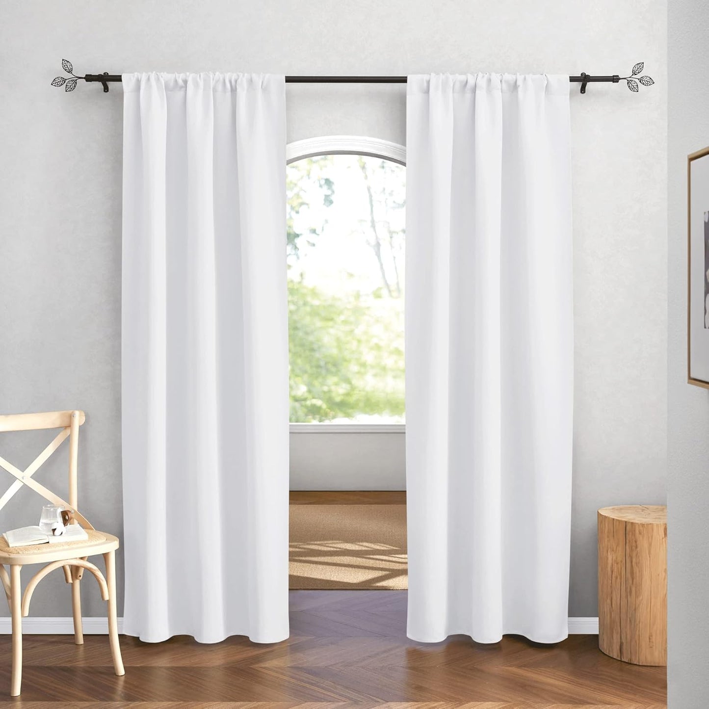 RYB HOME White Curtains for Bedroom - Privacy Window Curtains Sunlight & UV Shades 50% Room Darkening for Bedroom Bath Office Living Room, W 42 x L 84 inch, Pure White, 1 Pair