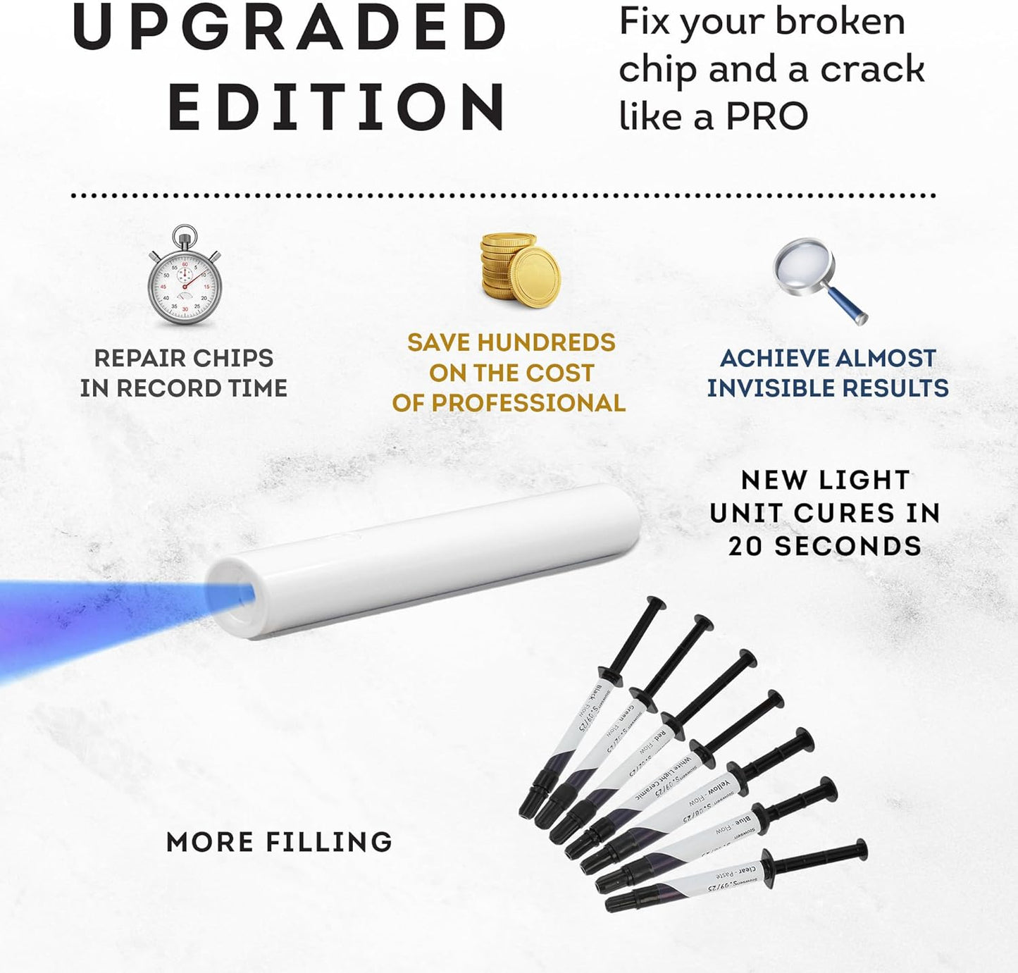 Multi-Color Surface Repair Kit - Fix Chips & Defects in Minutes | Restore Tiles Countertops and Bathroom Fixtures with Ease | for Porcelain Granite Fiberglass Marble Corian Quartz and More