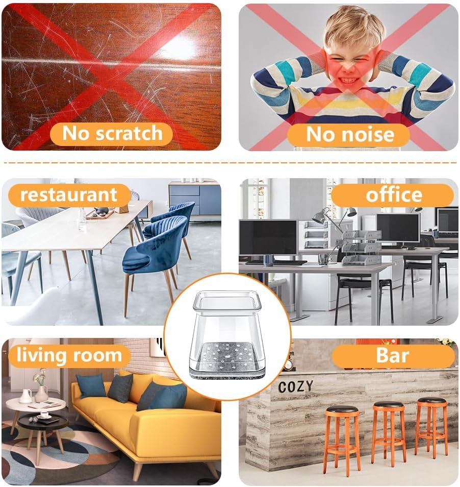 32 Pcs Square Chair Leg Protectors for Hardwood Floors,Felt Furniture Floor Protectors with Silicone Caps, Extra Large Size (Fits Chair Legs with Side Length: 1-5/8" to 2")