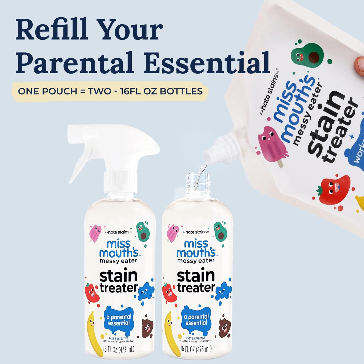 Miss Mouth's Messy Eater Stain Treater - 32oz Refill - Newborn & Baby Essentials - No Dry Cleaning Food, Grease, Coffee Off Laundry, Underwear, Fabric