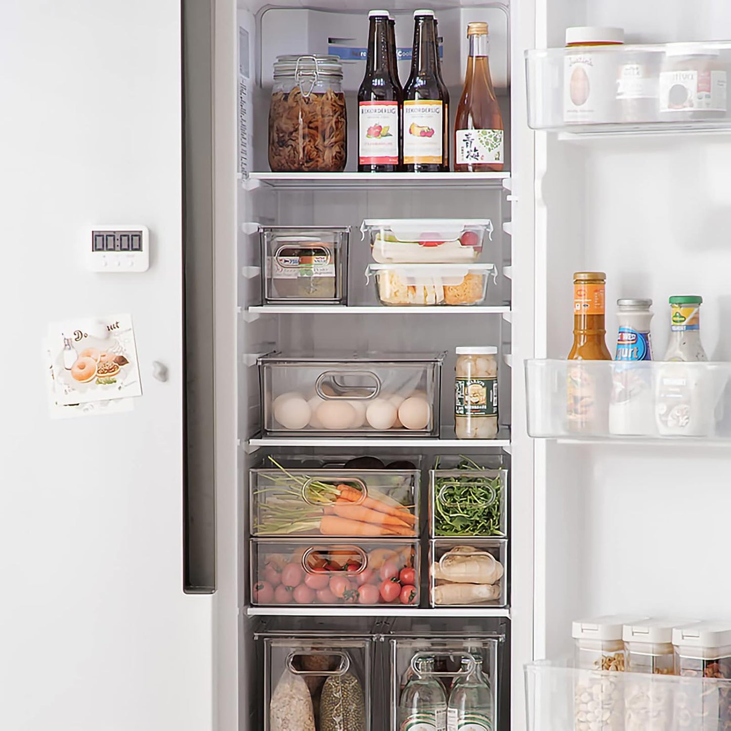 MineSign 2Pack Stackable Fridge Drawers Pull-Out Bins Divided Produce Saver Containers for Refrigerator Storage Organizers for Veggie Fruit Berry Pantry Cabinet Makeup Clothes