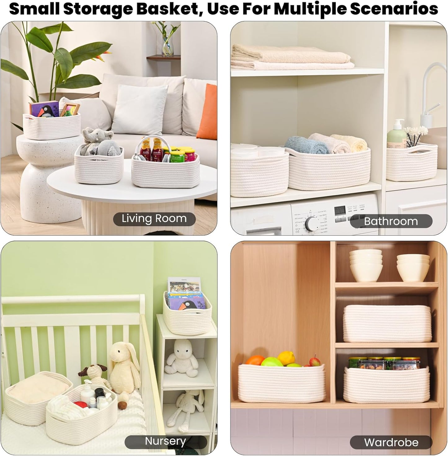 Small Storage Baskets for Organizing, Organizing Baskets for Shelves, Small Cute Basket for Gifts Empty, Organizer Basket for Decor, 13"×8.5"×5.1" (3 Packs) Off White