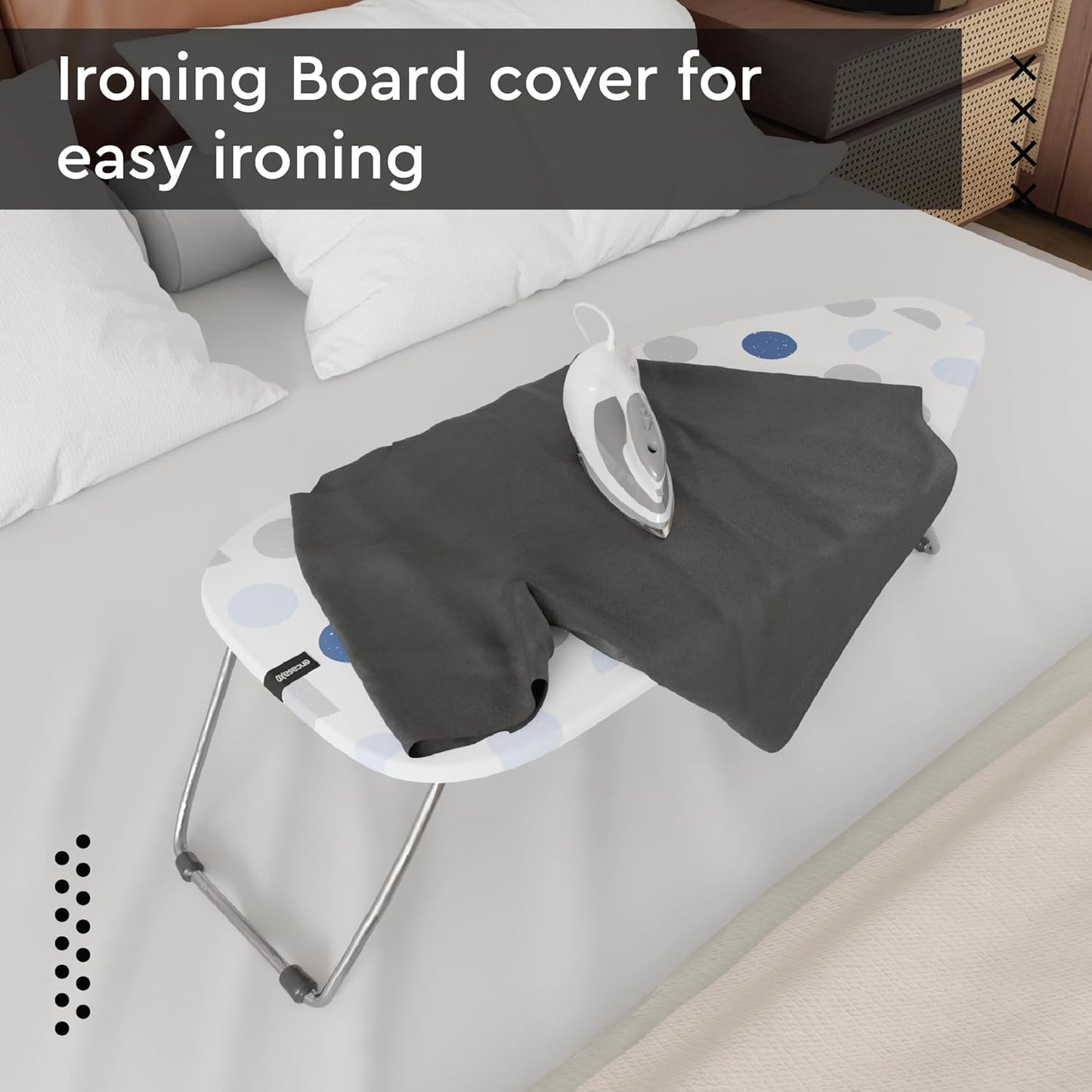 Encasa XO Ironing Board Cover and Pad 28"x12" - Thick 3mm Felt Padding, Drawstring Tightening & Lock, Easy Fit, Scorch & Stain Resistant, Fits Mini Ironing Board - Blue Moon