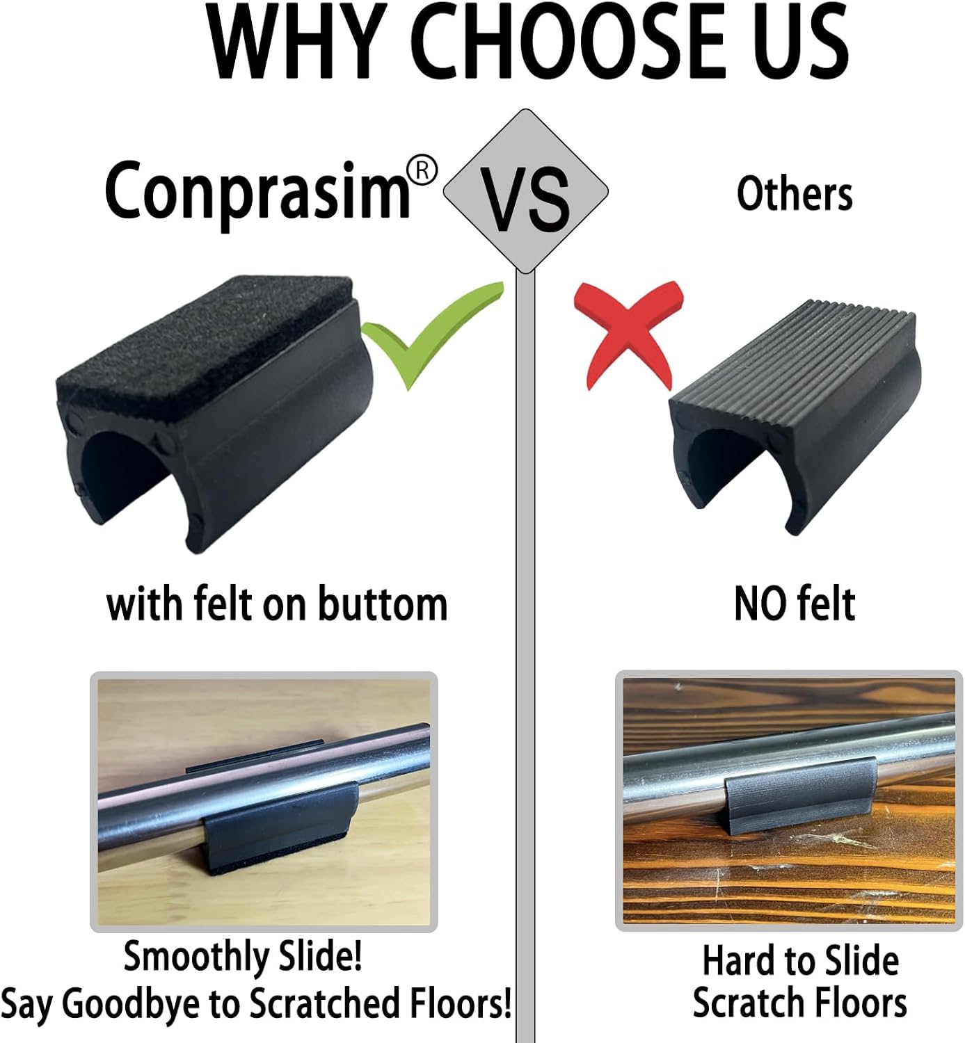 Rectangle U Shaped Chair Leg Tips Caps with Felt Pads,Furniture Feet Protector Slide Smoothly Glides No Scratches No Noise Protect Hardwood Floor,Fit 22mm(7/8inch) Diameter Tubular Leg (Black 8PCS)