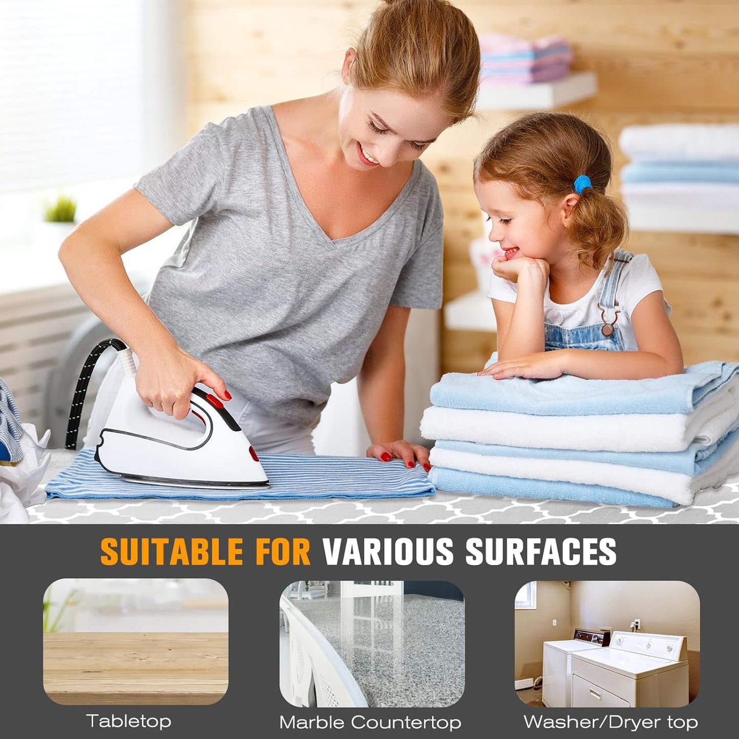 Ironing Mat, Portable Ironing Pad, 28 x 24 inch Ironing Mat for Table Top of Washer, Dryer, Table Top, Countertop, Silincoe Coating and Scorch Resistant