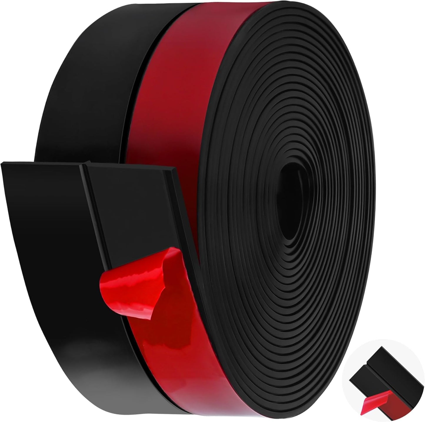 MYFAMIREA Door Weather Stripping 3IN (W) x 20FT (L) Door Draft Stopper Seal Tape Silicone Seal Strip Self Adhesive Shower Sweep Insulation Tape Side Bottom Strip for Sliding Glass Window Gap, Black