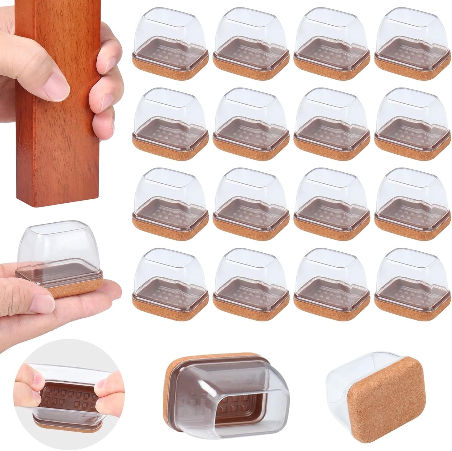 Ezprotekt 16 Pcs Rectangle Clear Silicone Chair Leg Floor Protectors with Felt, Rectangle Chair Leg Caps, Furniture Leg Covers Cups for Chair Table Desk Anti- Scratches (Fit L :1.3-1.7", W: 0.6-0.9")
