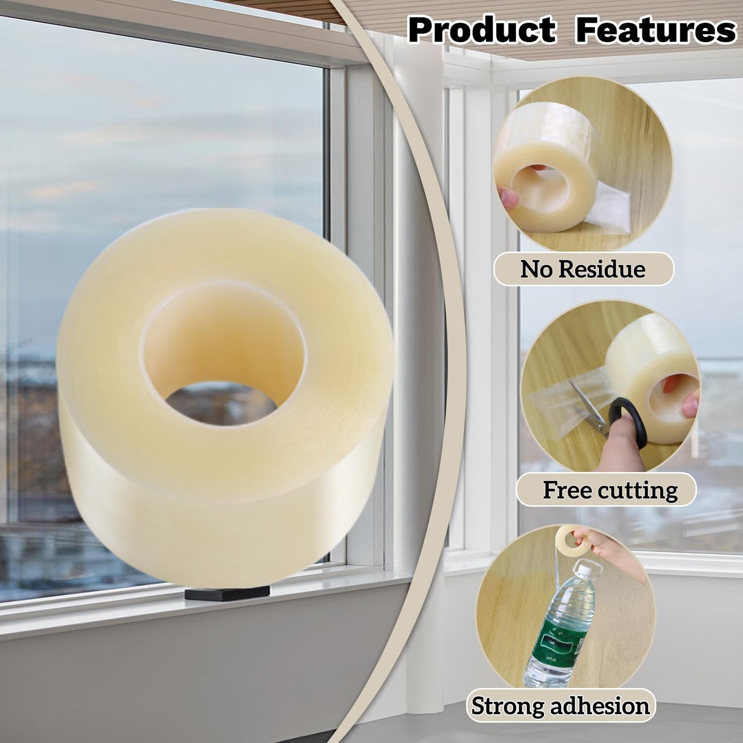 Transparent Window Seal Weather Sealing Tape 2 Inch x 35 Yards Weather Stripping Residue Free Clear Window Insulation Tape for Shower Glass Gaps and Doors Windproof Tape