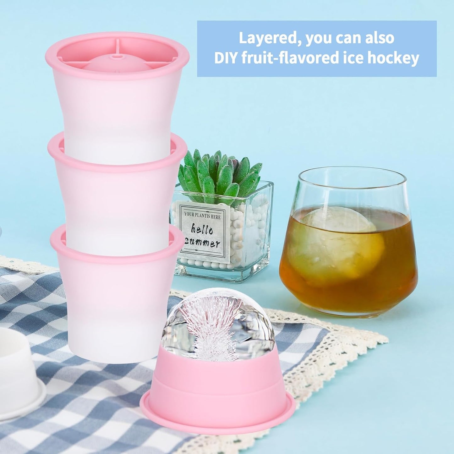 Round Ice Cube Molds 6 Pieces, Silicone Sphere Ice Mold Maker, Stackable Easy Release Circle Ice Cube Mold with Lids, Spherical Ice Makers with Lids for Whiskey, Cocktails, Bourbon, and Drinks