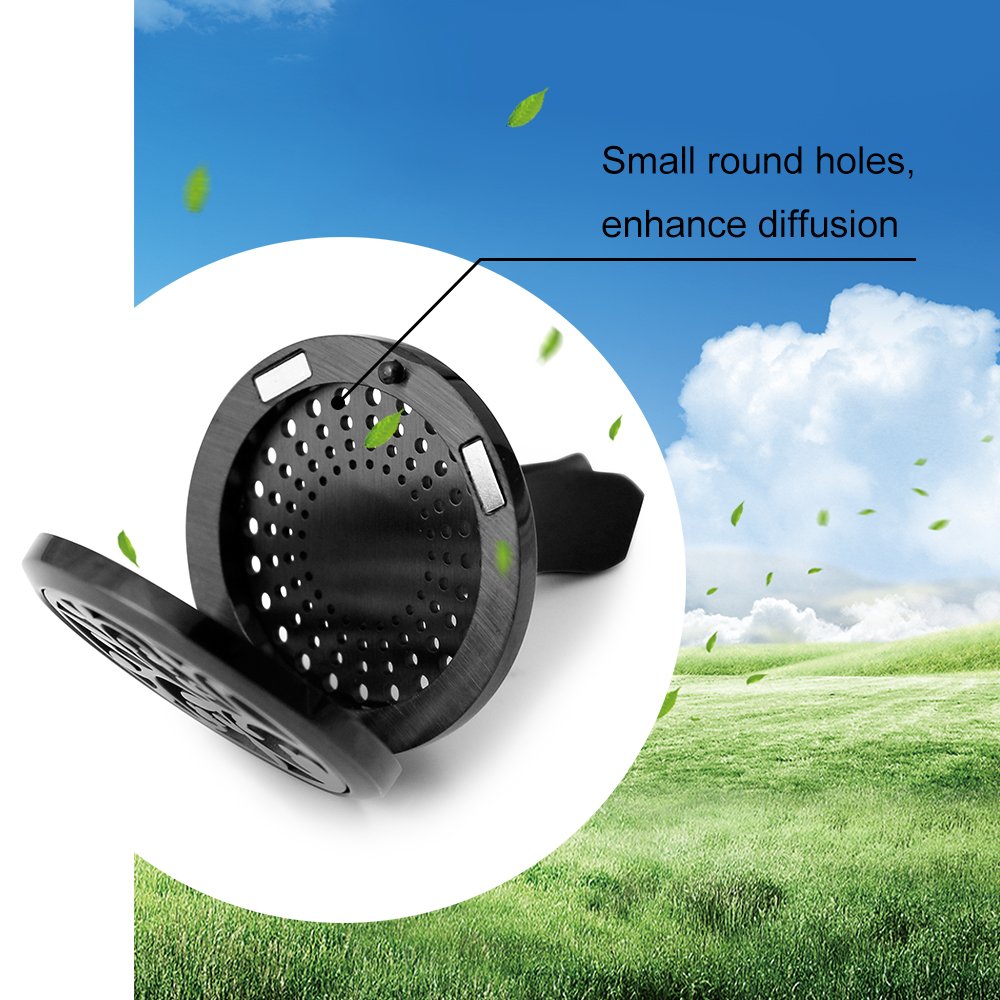 2PCS 30mm Car Aromatherapy Essential Oil Diffuser Stainless Steel Black Locket with Vent Clip 12 Felt Pads