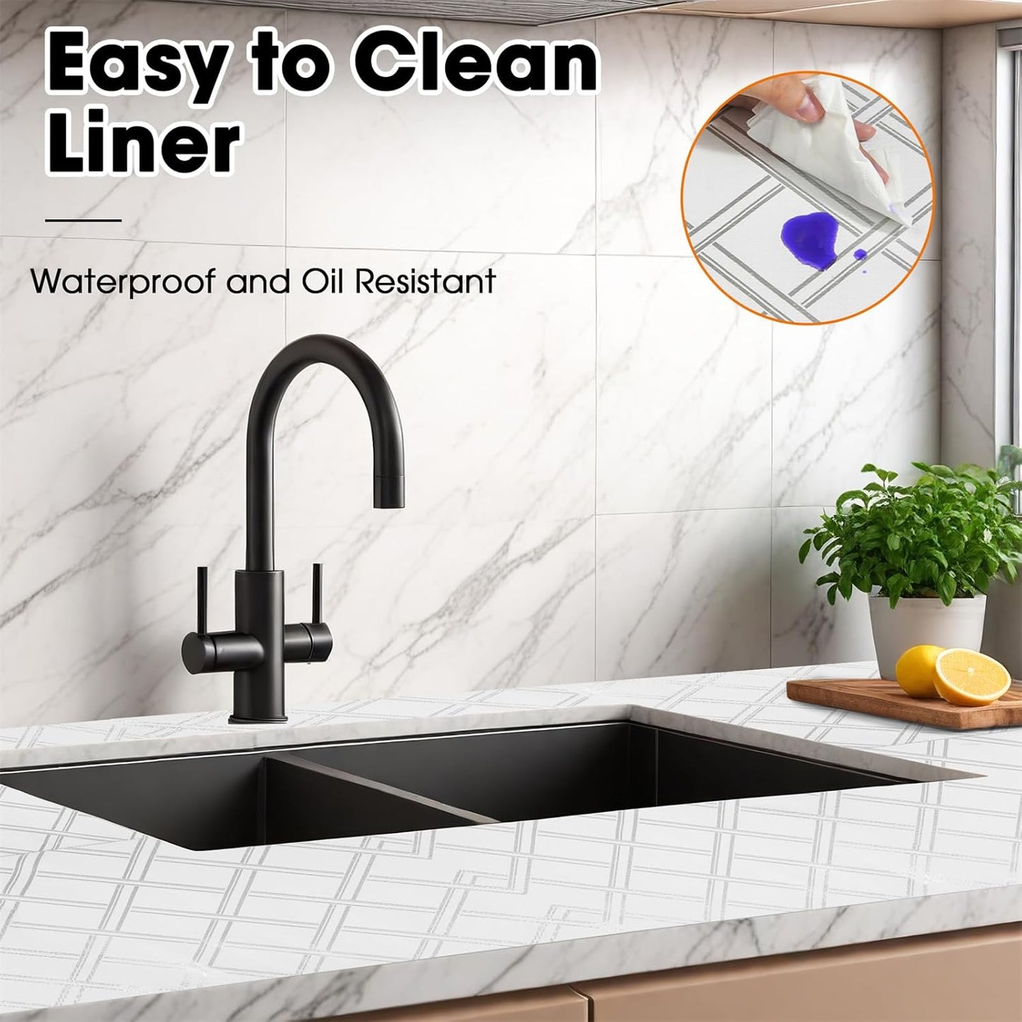 Drawer and Shelf Liner for Kitchen Cabinets Non-Adhesive, Non-Slip Cabinet Liner Shelf Paper Strong Grip Waterproof Easy to Clean for Kitchen Shelves Cupboard,Silver Geometric,12IN X 30FT