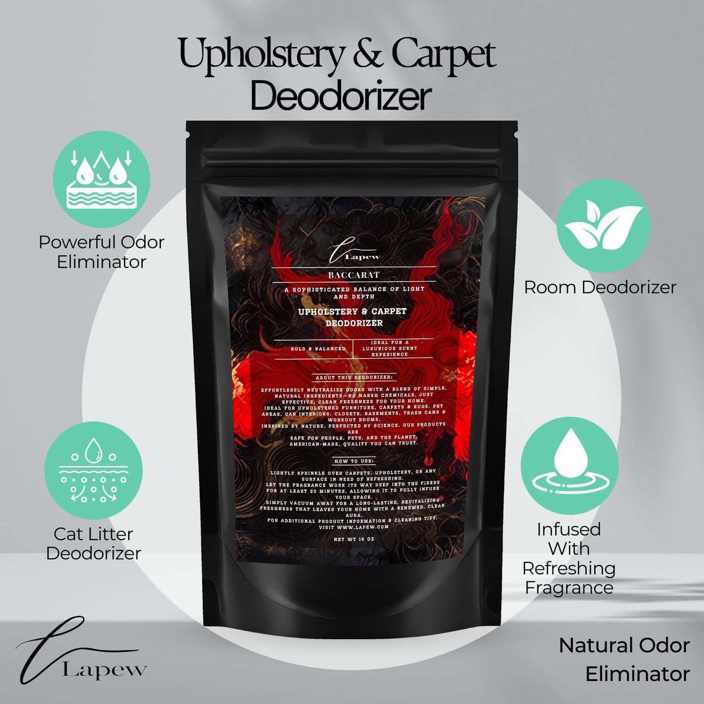 Baccarat Rouge Carpet Freshener Powder: Powerful Odor Eliminator for Home, Upholstery Deodorizer, Carpet Deodorizer, Pet Urine, Cat Litter Box - Baccarat Rouge Fragrance.