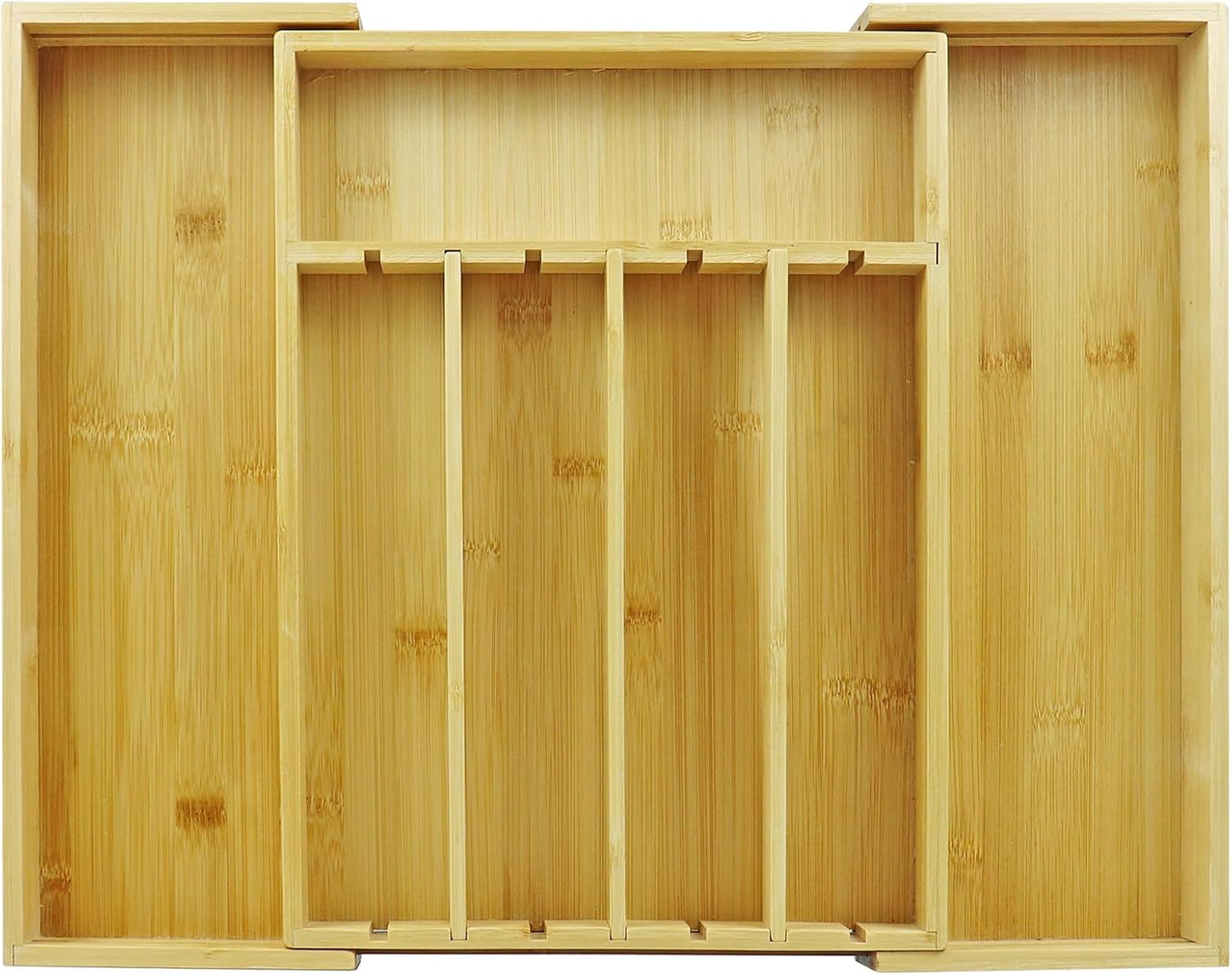 Kitchen Bamboo Silverware Drawer Organizer - Expandable Utensil Organizer for Flatware, Adjustable Cutlery & Knives. Ideal Utensil 7 Slots Total Drawer Organizer for Kitchen, Natural