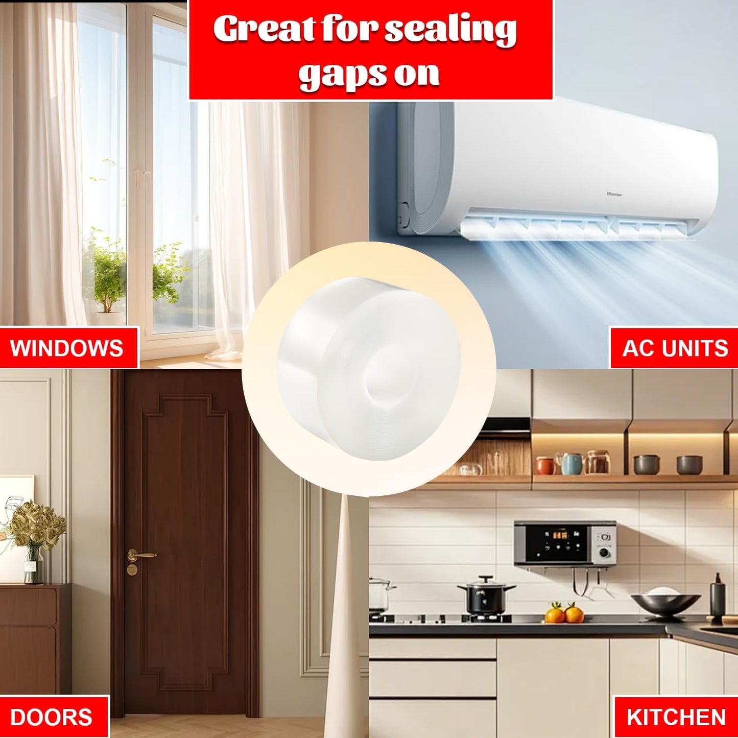 Transparent Window Weather Sealing Tape 2 Inch x 66 FT Weather Stripping Residue-Free Clear Window Insulation Caulk for Shower Glass Gaps and Clear Tape Doors Windows Windproof