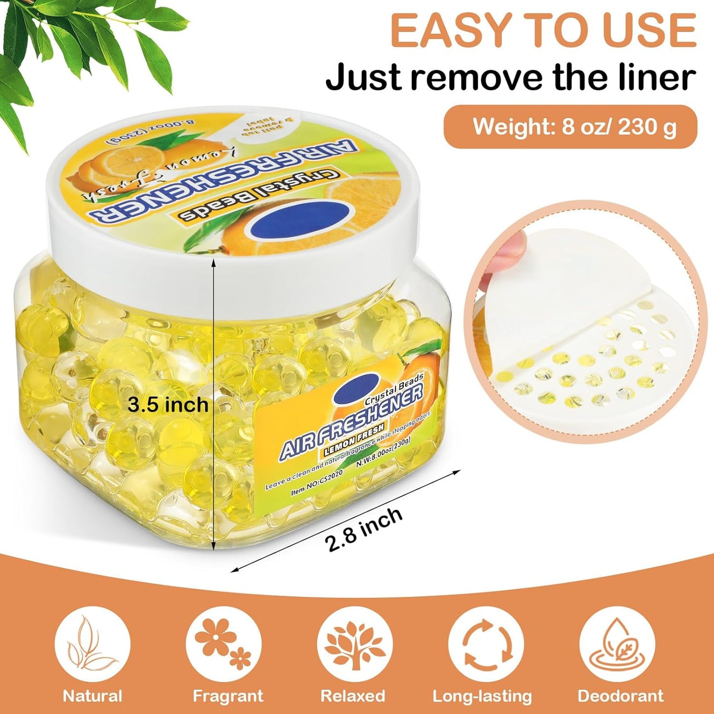 6 Pcs Air Freshener Gel Beads Bulk Odor Eliminator Beads Odor Removing Gel for Home, Bathrooms, Cars, Boats, RVs, Pet Areas, Room, Toilet 8 oz(Yellow Lemon)