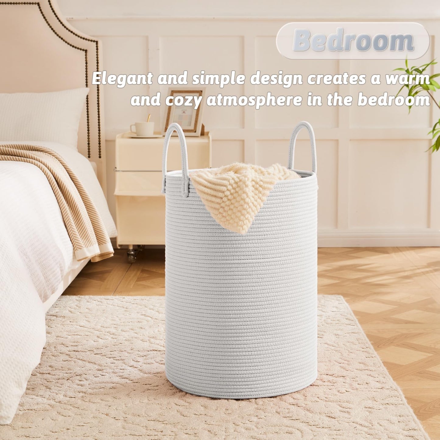 Laundry Basket,Woven Cotton Rope Laundry Hamper,100L for Decorative Storage of Dirty Clothes,Toys and Blankets in Bathroom,Baby Room and Living Room
