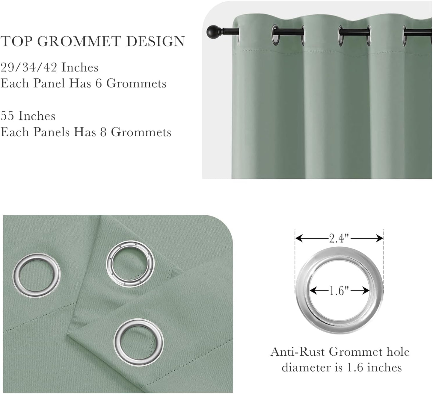 PONY DANCE Sage Green Curtains - 2 Panels Room Darkening Blackout Drapes for Living Room Grommet Top Thermal Insulated Window Treatment Panels for Bedroom, 55 x 80 inch