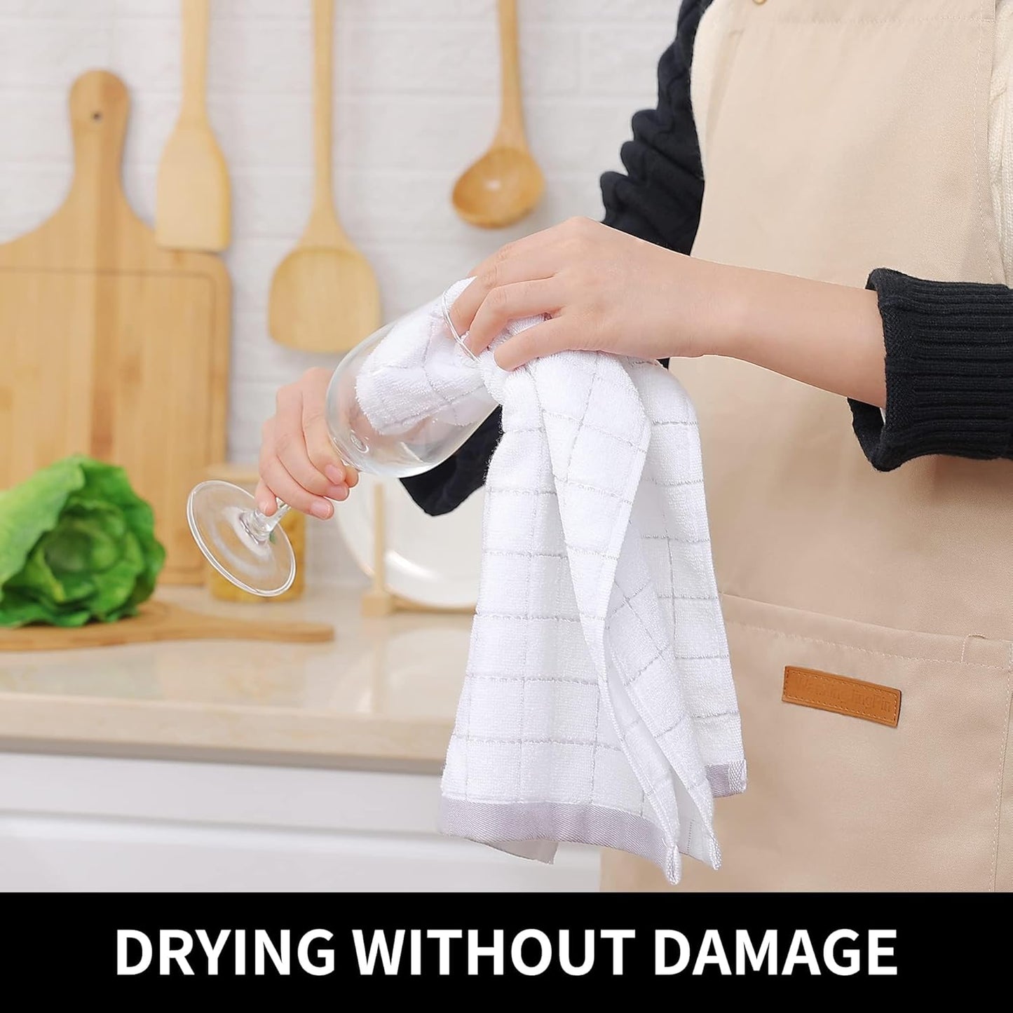 Homaxy 100% Cotton Terry Kitchen Towels(Mixed Color, 13 x 28 Inches), Checkered Designed, Soft and Super Absorbent Dish Towels, 6 Pack